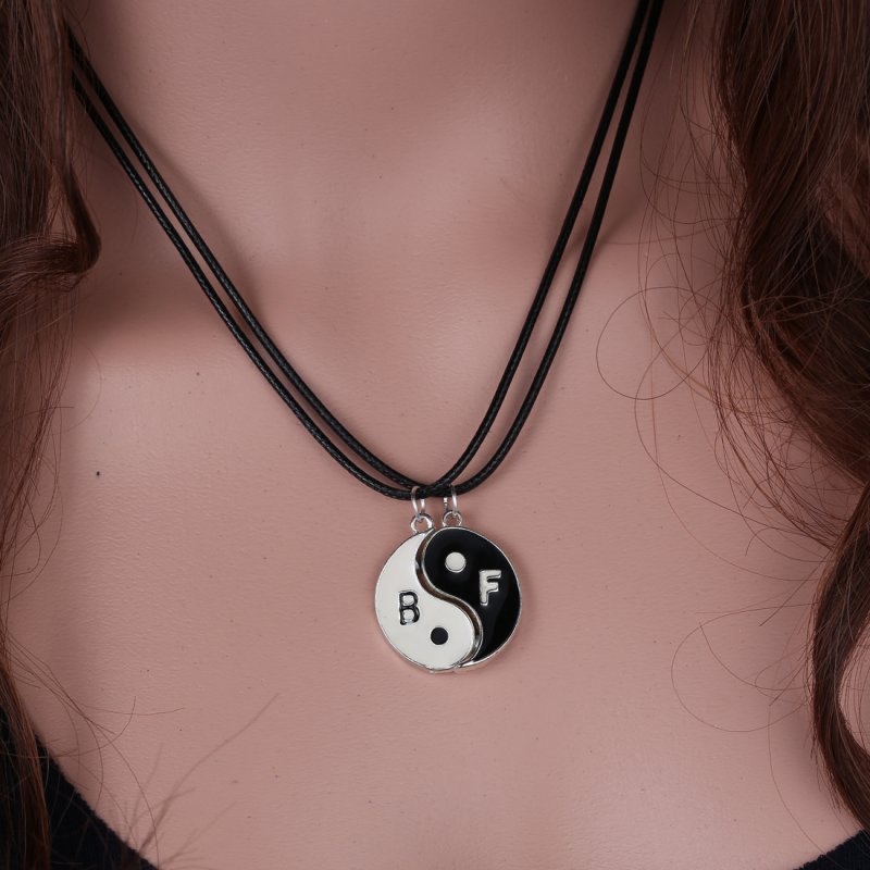 Bf Two Tone Black Stainless Steel Ying Yang Pendant Necklace For Couple