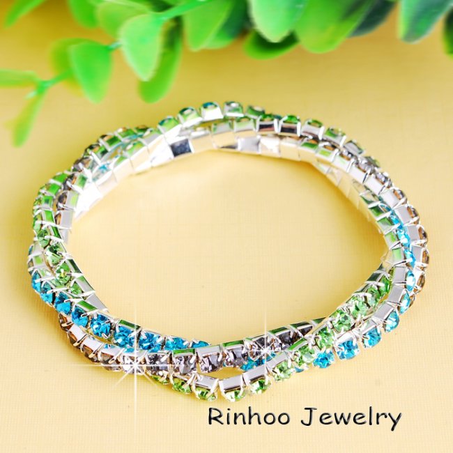glam design elastic rhinestone 3 row womens bangle & bracelet