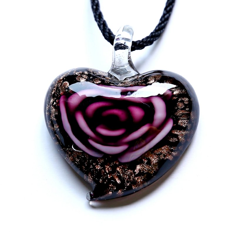 New Fashion Heart Love Rose Flower Inside Murano Lampwork Glass Pendant Necklace Ebay