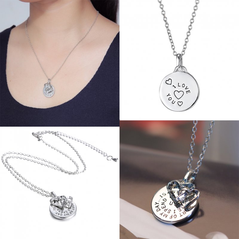 silver i love you double heart charm pendant necklace hand