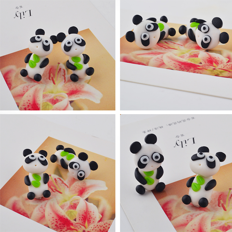 animal punk cartoon panda earrings polymer clay ea