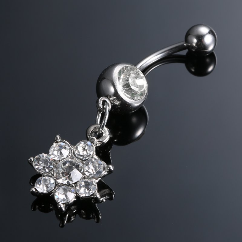 Stainless Steel Dangle Navel Belly Crystal Button Bar Ring Body
