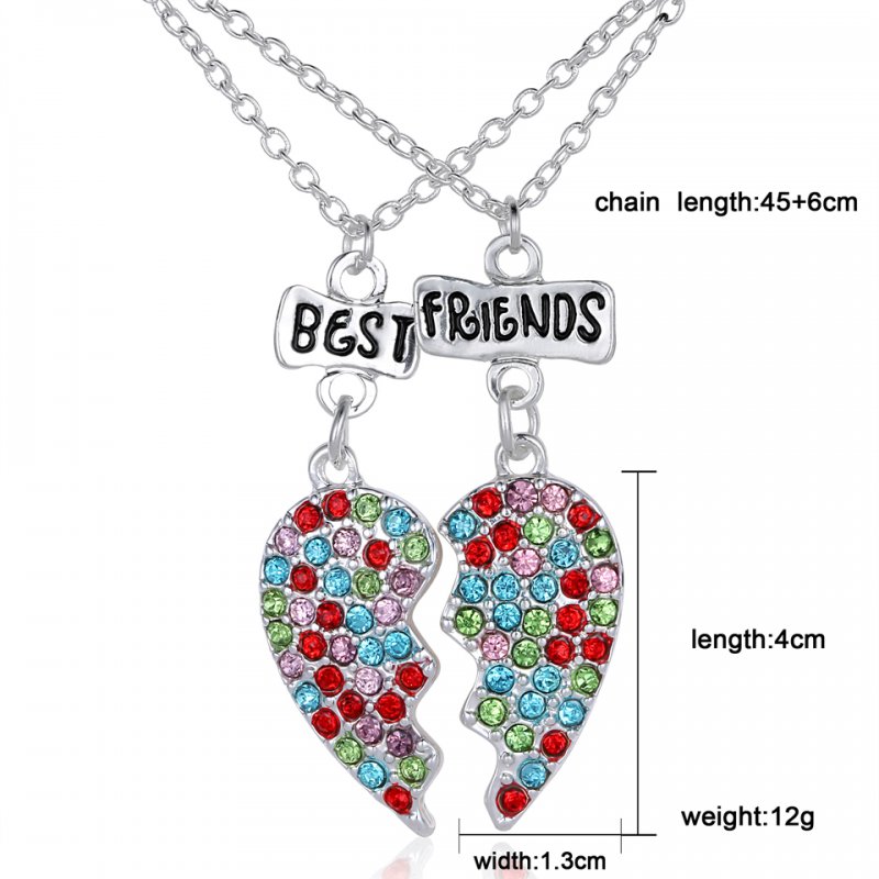BFF Best Friend Friendship Heart Rhinestone Pendants Crystal Necklace 2 ...