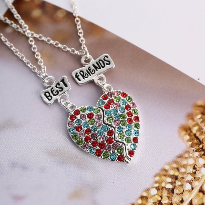 BFF Best Friend Friendship Heart Rhinestone Pendants Crystal Necklace 2 ...