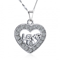 Fashion Love Heart Crystal Pendant Necklace Love