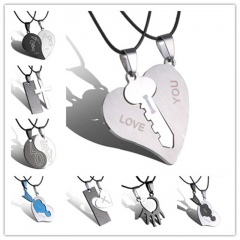2Pcs Couples Stainless Steel Heart Pendant Necklace Key