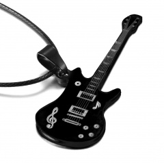Fashion Black Guitar Pendant Necklace Leather Chain Jewelry Black