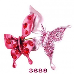Rinhoo Fashionable Animal Butterfly Elephant Peacock Brooch Silver Animal Trendy Alloy Women Lady Female Wedding party For Women Best Special Gift two butterfly-pink