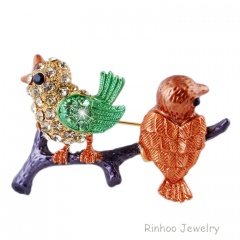 Rinhoo Rhinestone Colorful Enamel Wild Animal Bird Brooch Pins Men Women's Alloy Bird Brooches For Suits Dress Banquet Brooch Gift squirrel-rose red