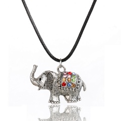 Silver Colorful Crystal Elephant Pendant Necklace elephant