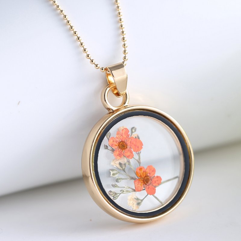 Dried Real Flowers Round Clear Resin Glass Pendant ...