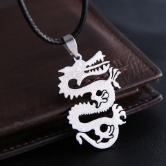 Fashion Silver Stainless Steel Pendant Bicycle Dragon Necklace Leather Chain Bicycle