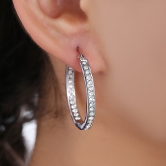 Women Fashion Crystal Ear Button Circle Earrings Silver