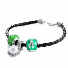 Inlay Rhinestone Beads With DIY Beads Family Leather Bracelets 20+6cm Son