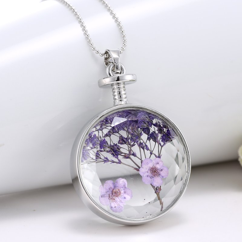 Women Transparent Flower Real Fashion Glass Jewelry Necklace Pendant Dried 