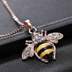 Fashion Silver Rose Gold Crystal Insect Bee Heart Pendant Necklace Love Jewelry Hollow Heart