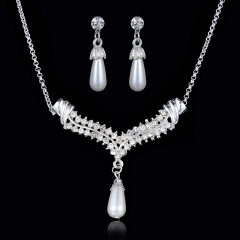 Crystal Pearl Pendant Necklace Earrings Jewelry Set Wedding Bridal Party Prom Crystal