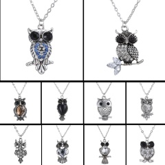 Vintage Silver Crystal Rhinestone Animal Owl Pendant Necklace Women Jewelry Gift Brown crystal owl