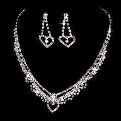 Rhinestone Silver Necklace Earring Set Heart Gemstone Jewelry Set for Wedding Heart
