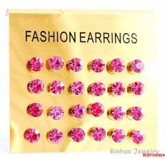 12 Pairs/Set Crystal Earring Set Purple Simple Stone Stud Card Earring Set Jewelry For Women Gift Pink