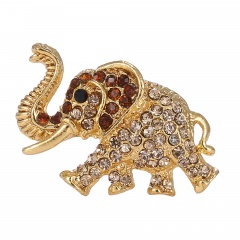 Fashion Alloy with Crysatal Brown Elephant Brooch Jewlelry for Women Elephant