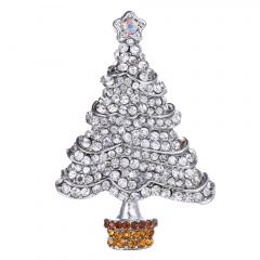 Rinhoo Tree Brooches for Women Rhinestone Fashion Jewelry Festival Brooch Pins Good Gift Winter Coat Cap Brooch Christmas tree-white