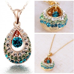 Fashion 18k gold Genuine Teardrop Colorful Elegant Rhinestone Crystal Necklace Angel Waterdrop