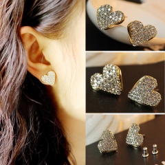 Exquisite Full Diamond Rhinestone Heart Round Earrings Jewelry Style-1