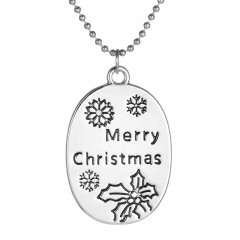 Fashion Silver Elk Snowflake Engraved Merry Christmas Pendant Necklace Chain Jewelry Christmas Xmas Party Gift Snowflake #2