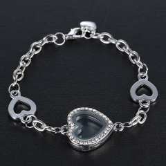 Rinhoo New Fashion DIY Photo Frame Bracelet Living Memory Heart Floating Silver Rose Gold Chain Jewelry silver