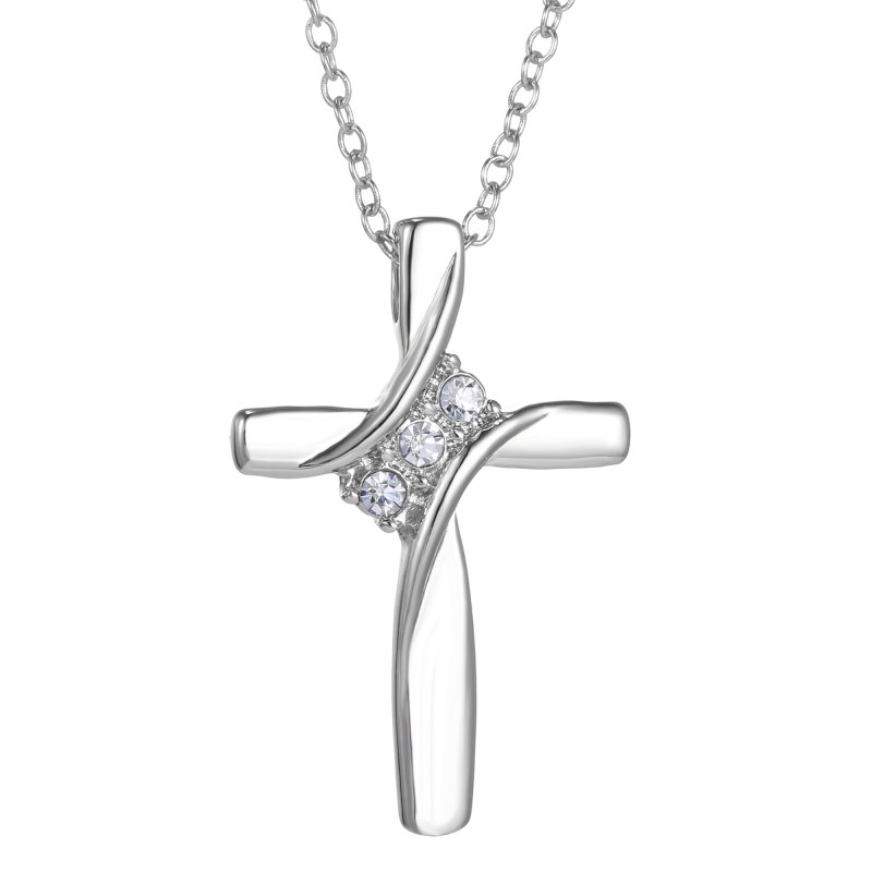Fashion Unisex Women Cross White Gold Plated Crystal Necklace Pendant ...