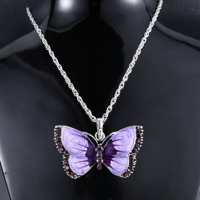 NEW Purple Butterfly Shine Pendant Necklace Sweater Long Chain Elegant ...