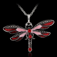 Fashion Rhinestone Dragonfly Pendant Chain Necklace Wedding Jewelry Red