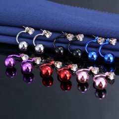 Double Head Rhinestone Pearl Earrings Fashion Jewelry Wholesale Gray
