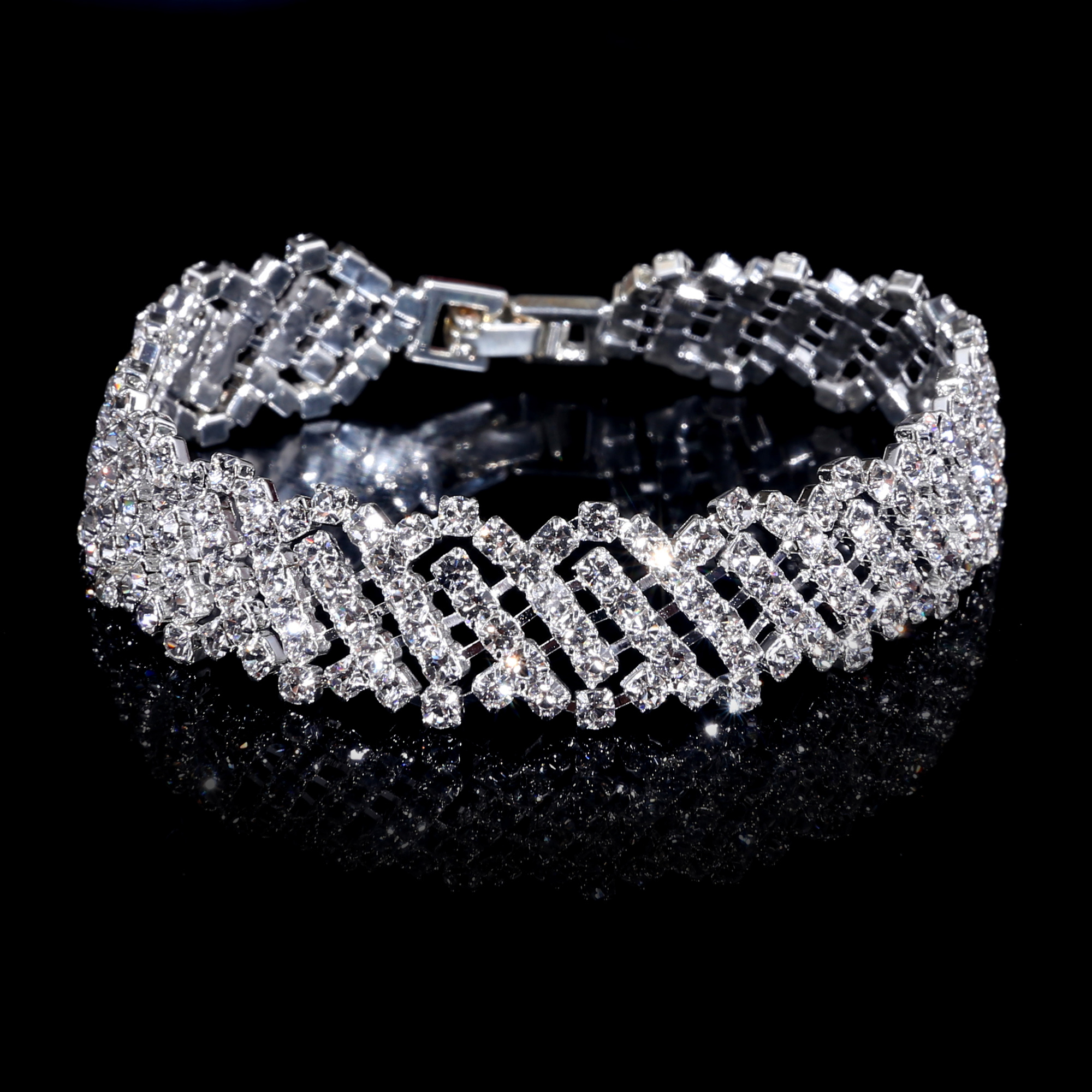 Shiny Silver Wedding Engagement Bangle Bracelet Cuff Crystal Rhinestone ...