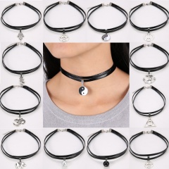 Charm Fashion Choker Necklace Unsex Velvet Leather Pendant Gothic Gift Jewelry Leather Pentagram