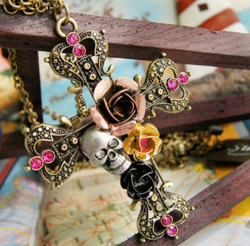 jewelry retro fashion necklace pendant cross skull flower