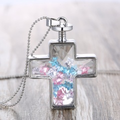 Fashion Dried Flower Cross Pendant Necklace Glass Chain Jewelry Star
