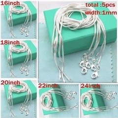5pcs 1MM Snake Bone Chain Fashion 925 Sterling Silver Snake Chain Accessories 16inch