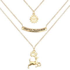 Fashion Multilayer Gold Chain Necklace Snowflake Deer Eye Pendant Choker Collar Chunky Snowflake