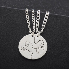2PCS Chic Horse Partners In Crime Best Friends BFF Chain Silver Necklace Pendant Silver