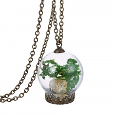 Fashion Ball Dried Flower Glass Bottle Pendant Necklace Woman Party Jewelry New Blue
