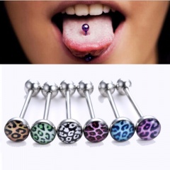 6pcs Color Leopard Print Round Bead Tongue Nail Lip Nail Body Jewelry Piercing Accessories 6pcs