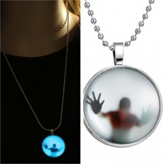 Steampunk Fire Glow in the Dark Glowing Cross Pendant Necklace Stainless Steel Chain Smile