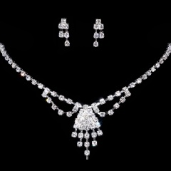 Fashion Rhinestone Jewelry Set Silver Wedding Necklace And Earring Set Party Queen Gemstone Necklace Set Simple