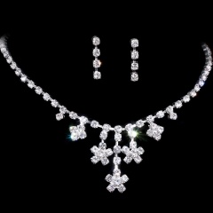 Fashion Rhinestone Jewelry Set Wedding Necklace And Earring Set Bride Party Gemstone Silver Jewelry Set Three
