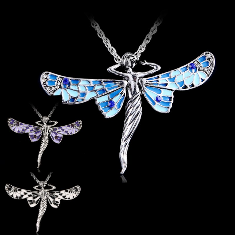 Retro Silver Jewelry Dragonfly Pendant Crystal Sweater Chain Necklace Xmas Gifts