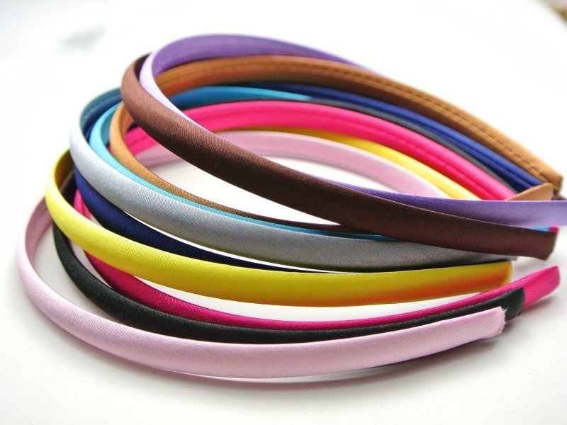 New 15 Mixed Color Candy Plastic Headband Covered Satin Hair Band 10mm DIY Craft