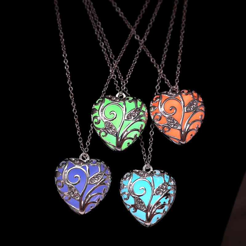 Glow In The Dark Heart Pendant Necklace Luminous Women