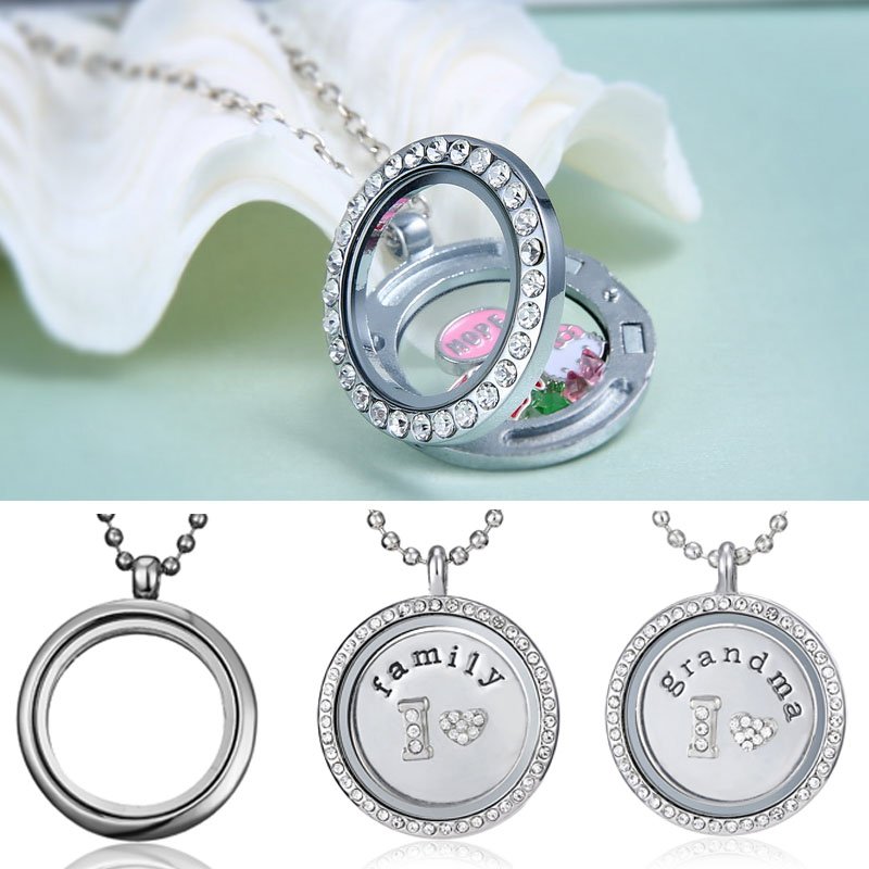 5pcs Silver Floating Charms Glass Crystal Round Locket Bracelets Free Shipping